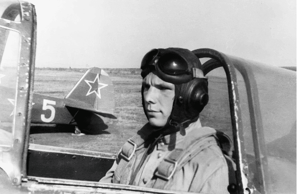 Yuri Gagarin in the cockpit of a training aircraft