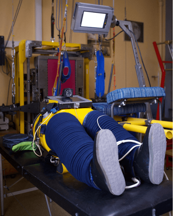 The Chibis vacuum suit that simulates the effect of gravity on the body