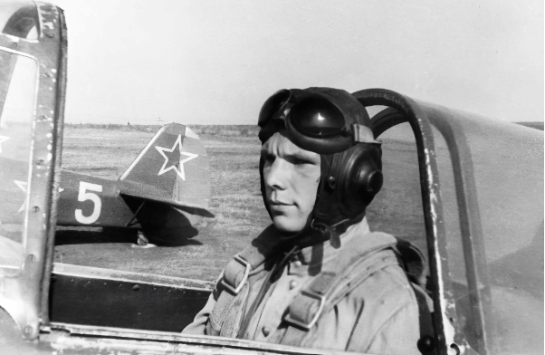 Yuri Gagarin in the cockpit of a training aircraft