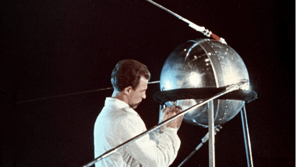 The first artificial Earth satellite, a still from a 1957 film